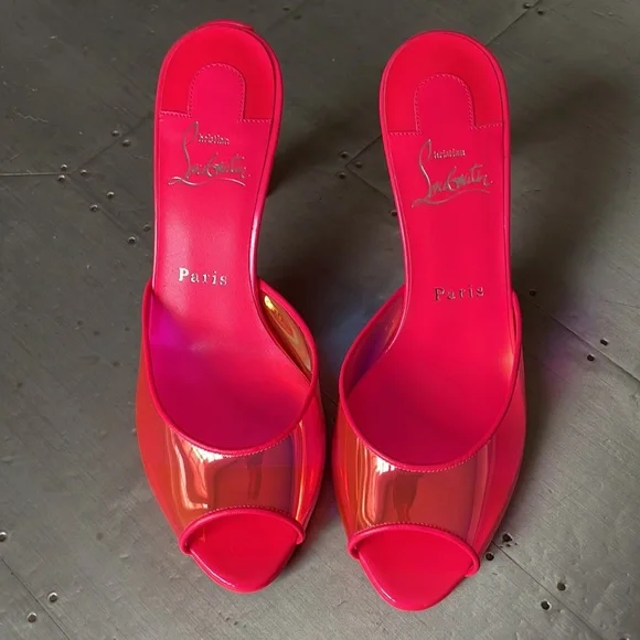 Christian Louboutin condorapik pink fluo neon mule stiletto peep toe sz 37 - Picture 3 of 11